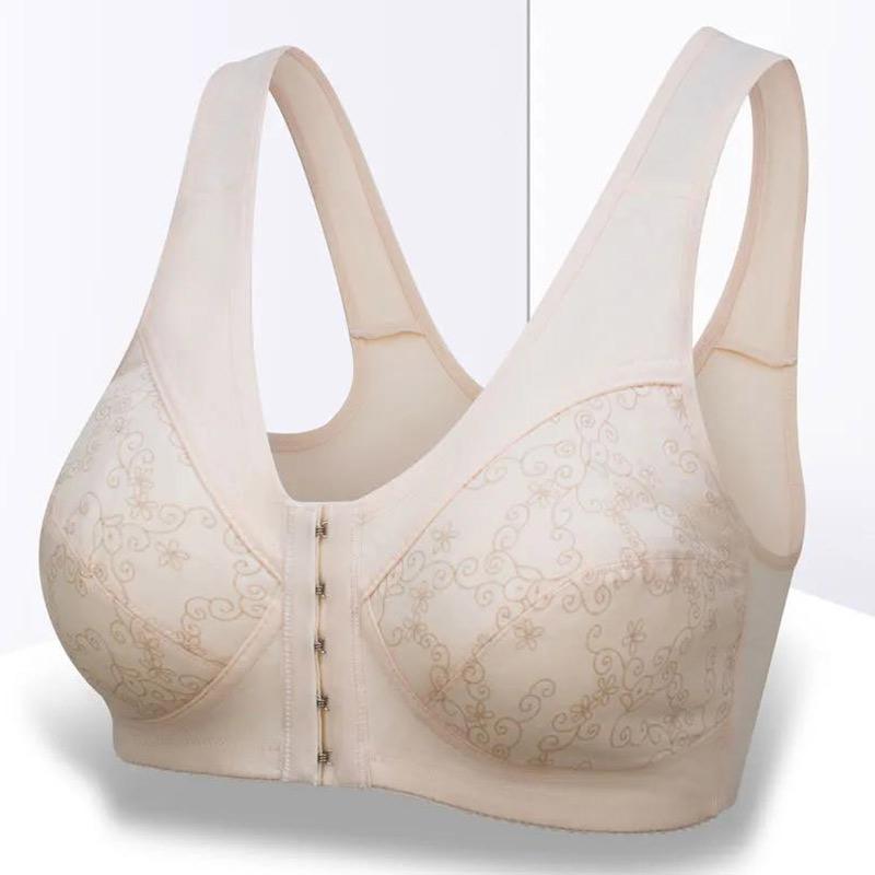 Middle-aged and Elderly Bra Spring and Summer Thin Cotton No Steel Ring Vest Underwear Front Button Large Size Comfortable Bra