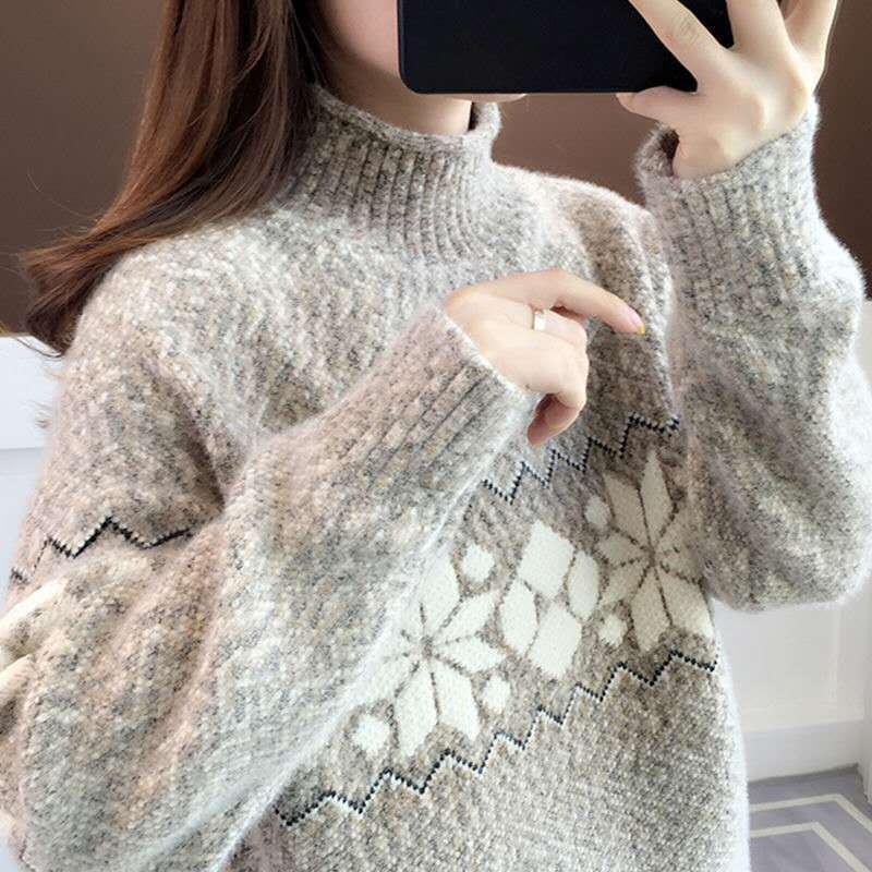 Autumn Winter  Women Fashion Sweater Casual Knitting Sweater Turtleneck  Pullovers Loose Casual Long Sleeve Sweater