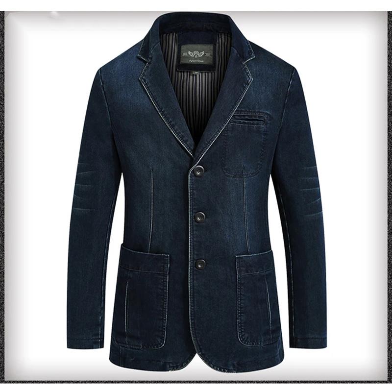 Men's Denim Casual Suit Jacket Spring and Autumn Loose Large Size Outerwear V Neck Denim Casual Jacket Long Sleeves Jackets