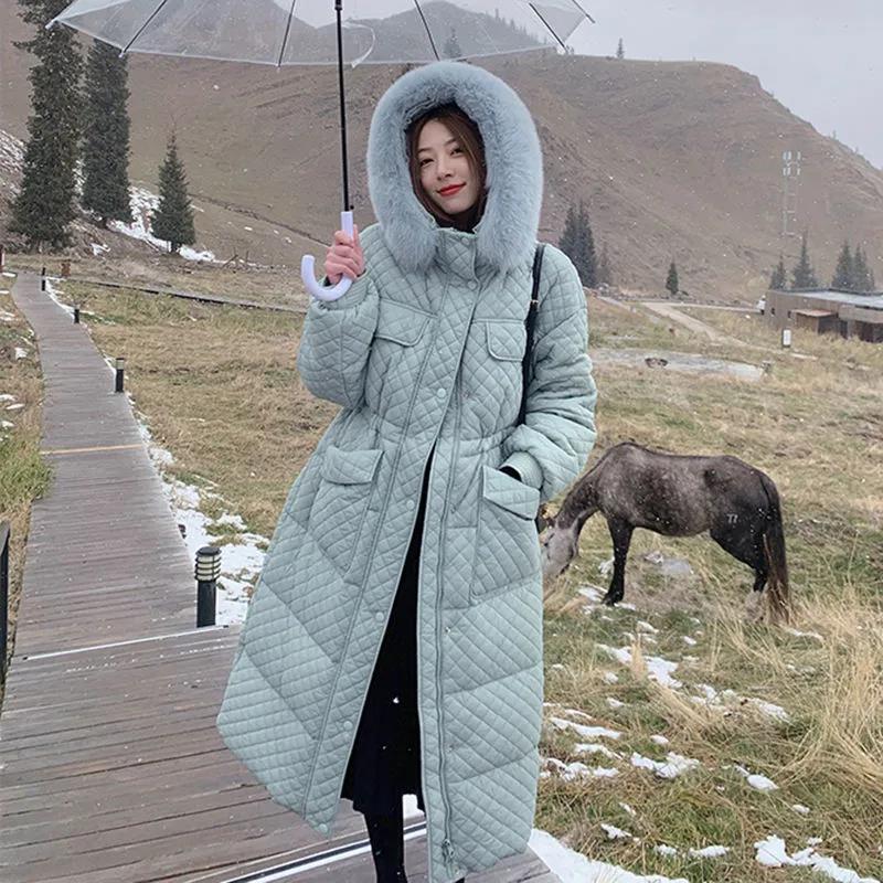 Long Winter Down Jacket Women 2021 Hooded Solid Casual Women's Down Coat with Fur Collar Solid Thick Overcoat Female