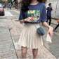 Women High Waist Thin Pleated Skirt College Style Anti-lightening Solid Color Mini A-line Skirt