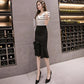 Irregular Hem Fishtail Skirt Women's Spring Summer High Waist Thin Elastic Ruffles Edge Mid-length Hip Skirt