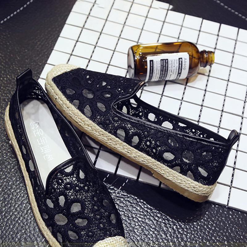Lace Mesh Flat Shoes Women's Simple Casual Breathable One-step Lazy Shoes Women's Casual Flat Knitted Cloth Shoes