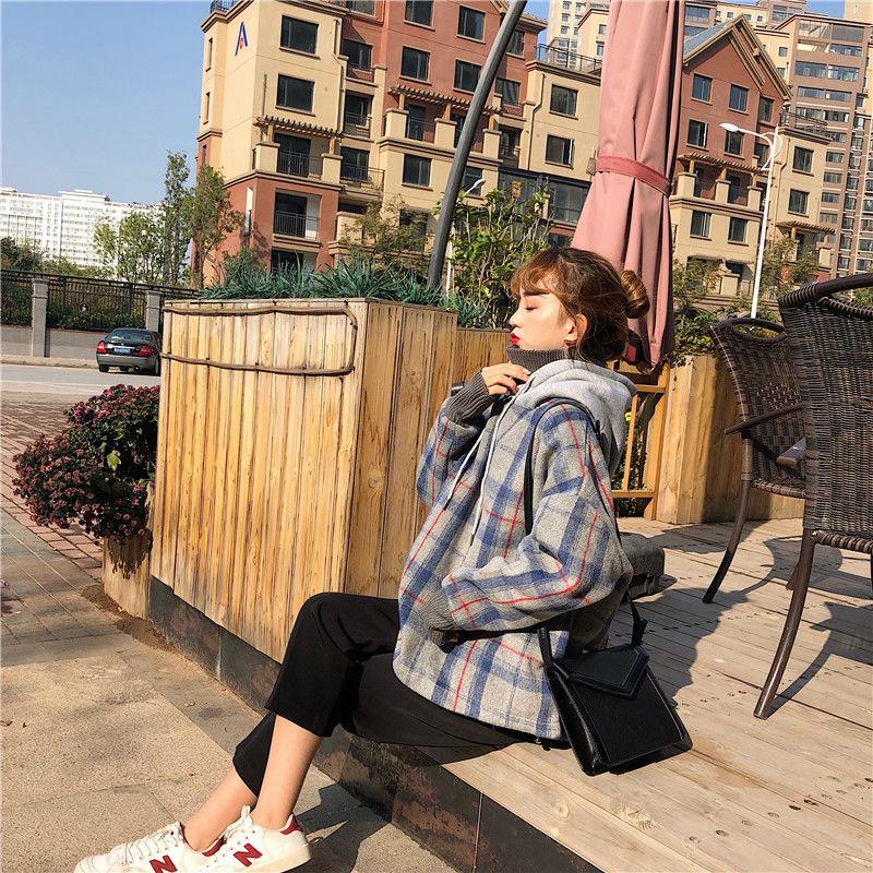 Autumn and Winter Plus Velvet Thick knitwear Plaid Loose Turtleneck Top Long Sleeve Base Sweater Women
