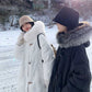 Fluffy Big Fur Collar Hooded White Duck Down Down Jacket Women's Mid-length Loose Women's Winter Thick Coat Button Design Winter Jacket