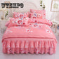 Bed Skirt Queen Size Single-Layer Skin-Friendly Cotton Bedspread 4PCs Set Includ
