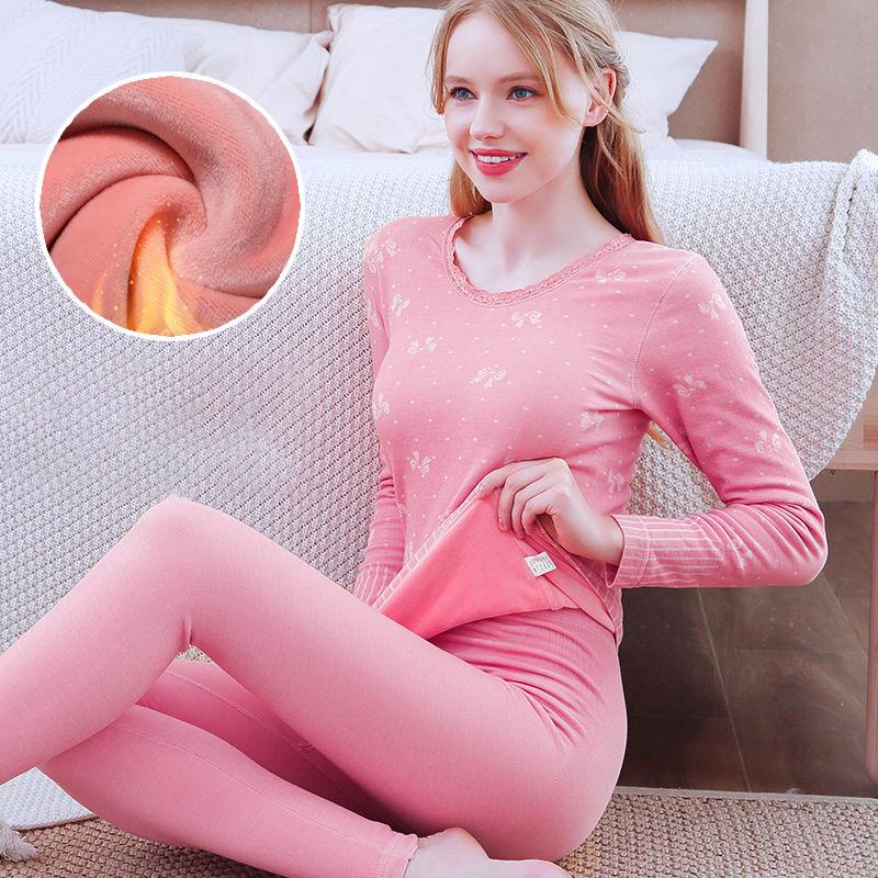Thermal Underwear Women's Thickened Plus Velvet Suit Body Tight Winter Cotton Wool Bottoming Shirt
