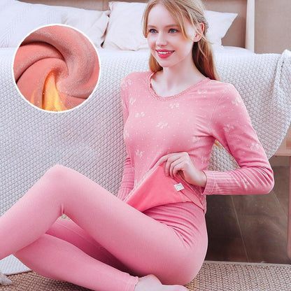 Thermal Underwear Women's Thickened Plus Velvet Suit Body Tight Winter Cotton Wool Bottoming Shirt