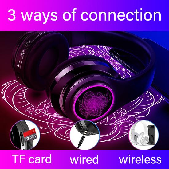 Breathing Light HIFI Subwoofer Wireless Suitab Bluetooth Headset for Android Apple Phone Computer