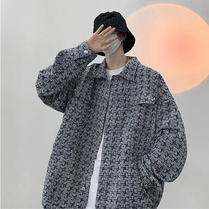 Small Fragrance Jacket Men and Women Spring and Autumn Loose American Jacket Wild Woven Plaid Top Men's Long-sleeved Warm Jacket