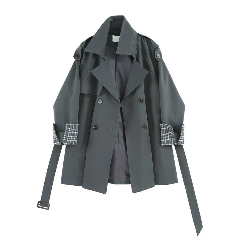 Windbreaker Women's Autumn New Style Plaid Stitching Straps Small Fashion Casual Jacket Women