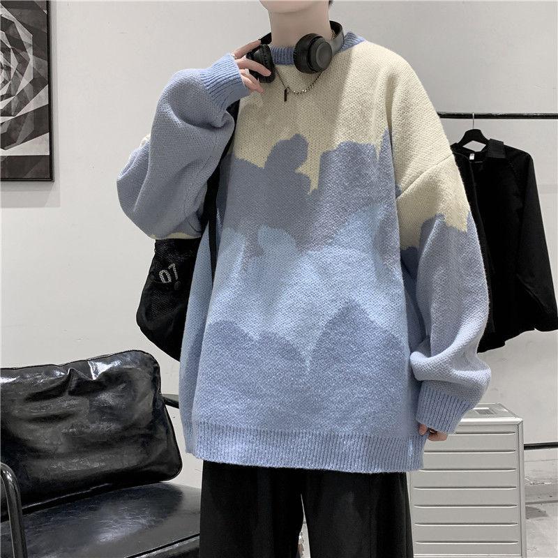Autumn and Winter Thick Round Neck Sweater Men's Loose Jacket  Warm and Comfortable Knitted Sweater Clothes