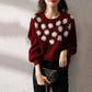 Sweater Women's Plate Flower Round Neck Pullover Knitwear Korean Loose Solid Color Ladies Style Trending Sweater Autumn Winter