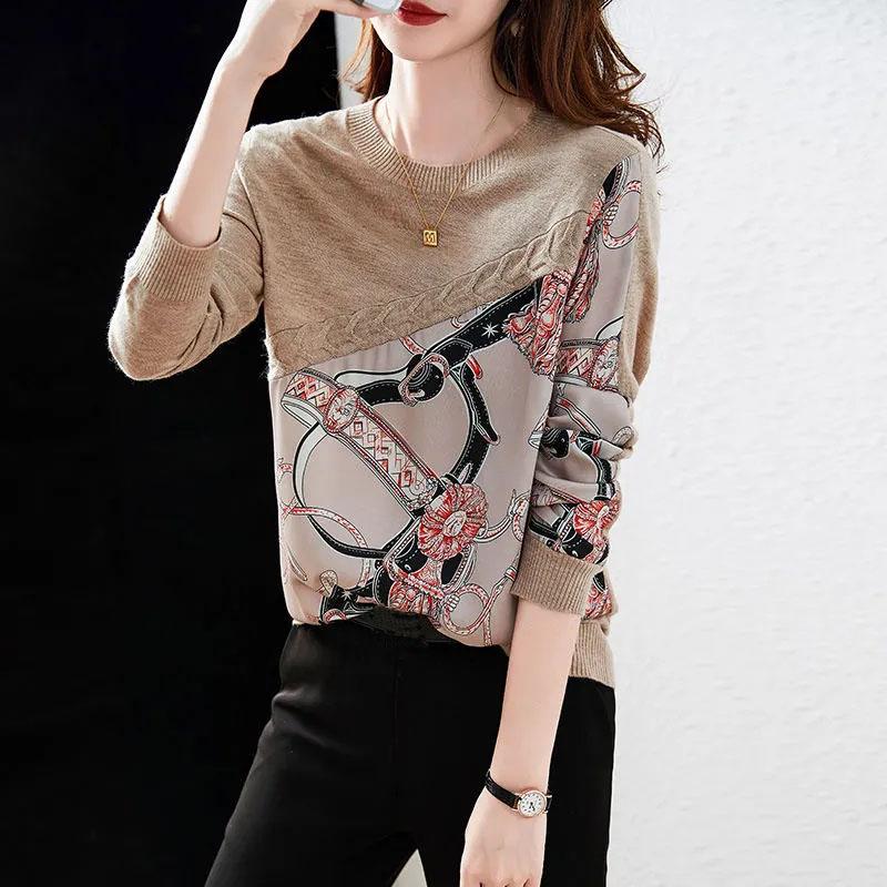 Sweater Women's Printing Thread Pullover Knitwear Korean Loose Fluffy Top Trending Sweater Autumn and Winter Female Tops