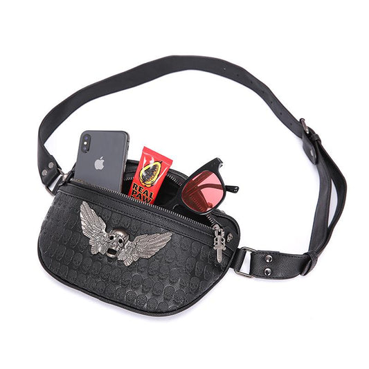 Hip Hop Waist Bag Men's and Women's Black Waterproof Rivet Crossbody Outdoor Sports Shoulder Bag