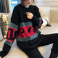 Autumn/winter Fashion Striped Bottoming Shirt Mid-length Loose-fitting Outer Sweater Long-sleeved Splicing Color Top Coat