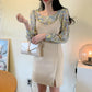 Korean Fashion Women Long Sleeve Floral Print Chiffon Square Neck Shirt Blouse Tops