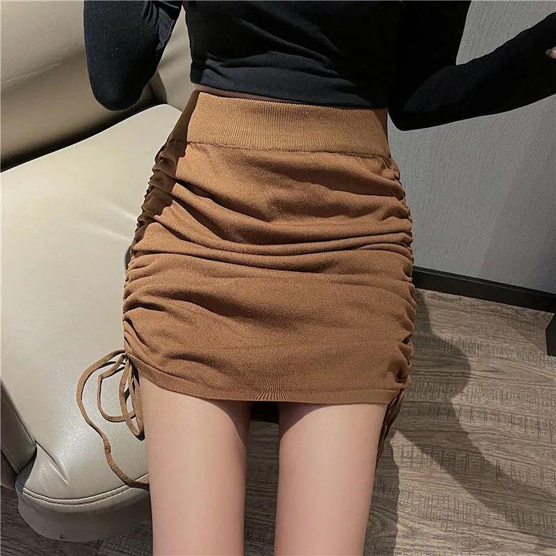 High Waist Drawstring Hip Skirt Sexy Pleated Mini Skirt Spring and Summer All-match Casual Thin Skirt