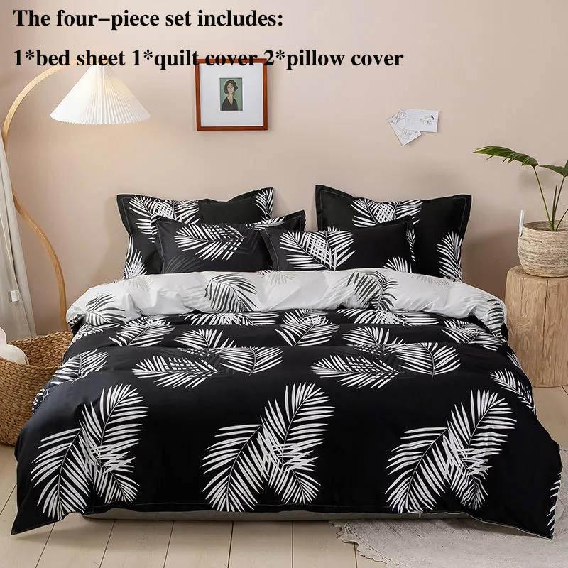 Four-piece Bed Sheet Cover Non-slip Quilt Cover Bed Sheet Pillowcase Set Home Bedding Simple Style