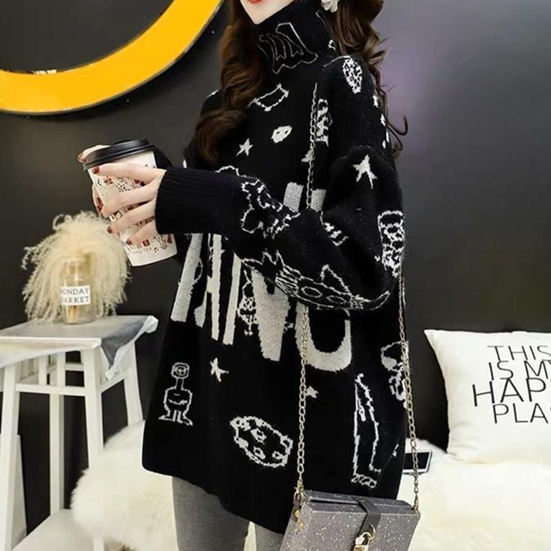 Autumn Winter  Women Fashion Sweater Casual Knitting Sweater Turtleneck Pullovers Loose Casual Long Sleeve Sweater