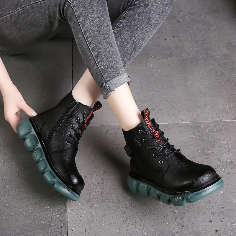Leather Martin Boots Women's Thick-soled Short Boots Women's Autumn and Spring Leather Boots Lace and Single Boot