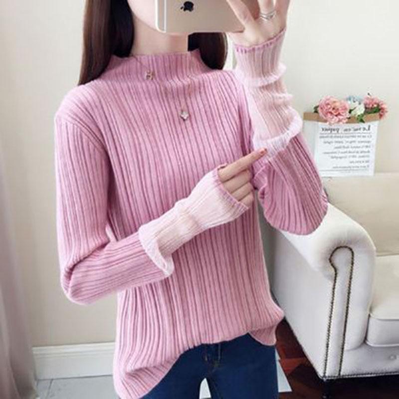 Knitted sweater women long sleeve turtleneck tight