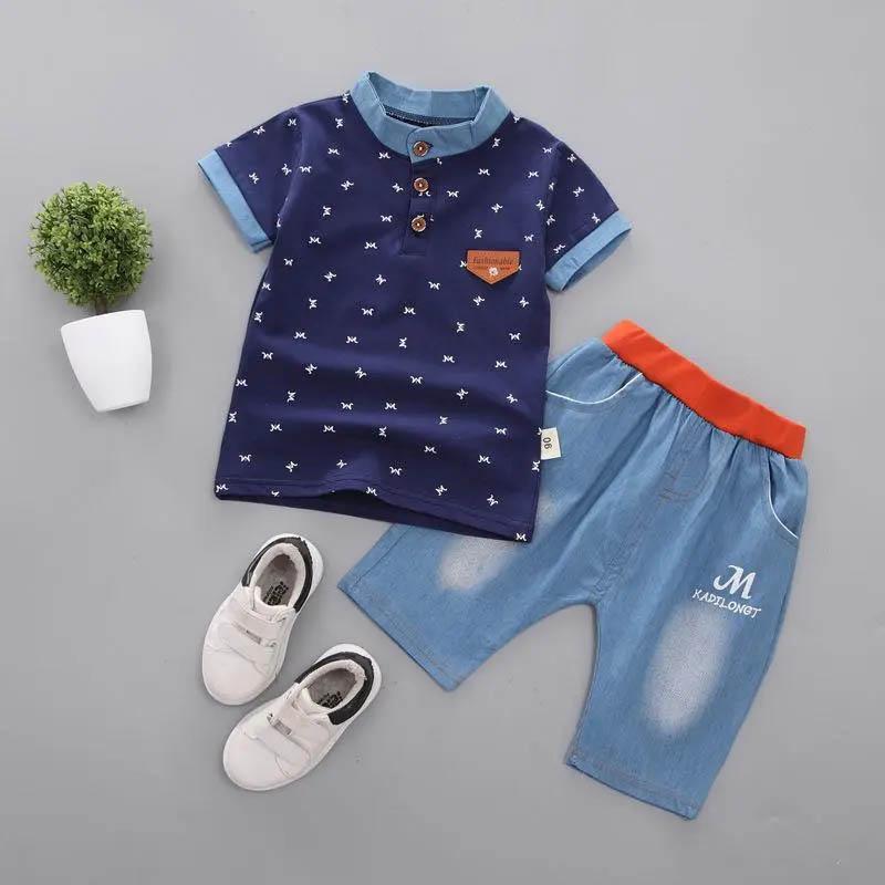 Children's Suit Boys Summer Breathable Light Thin Short Sleeve + Jeans Two-piece Korean Version Casual Cute Two-piece