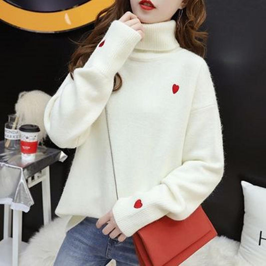 Pofulove Pullover Loose Small Fresh Winter Net Red Turtleneck Knit Bottoming Shirt Wild Western Top