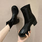 Big Head Martin Boots Female Autumn and Winter All-match Round Head Soft Leather Thick High-heel British Style Back Zipper Ankle Boots