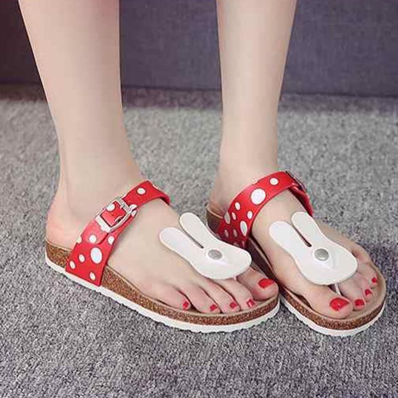 Slippers Women's Summer Cartoon Cork Slippers Personality Non-slip Korean Cute Bunny Beach Shoes Flip Flops
