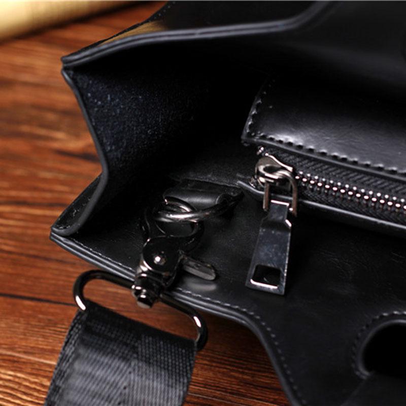 Business Briefcase Men Vintage Brown Leather Zipper Styling Tote Shoulder Diagonal Computer Bag