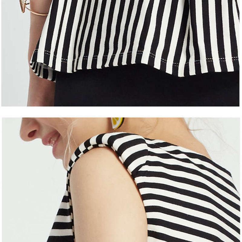 Fashion Summe Strip Stitching Pleated Stripe Slim Sleeveless Fake Two-piece Dress Package Hip Dress