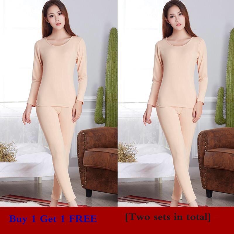 Warm Women's Underwear Plus Velvet Bottoming Shirt Women's Suit Thin Body Slimming Plus Size Pajamas Buy One Set and Get One Set Free