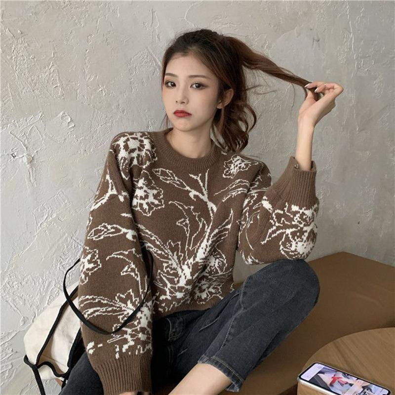 Autumn  Winter Korean Style Loose Thick Knit Sweater Irregular Pullover Short Long Sleeve Sweater Top Women