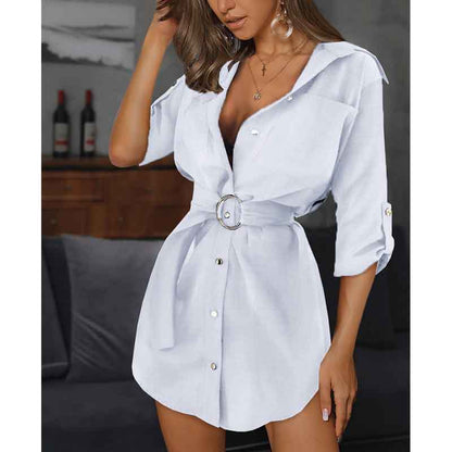 Women's Skirt Summer European and American Sexy Shirt Dress V-neck Shirt Dress