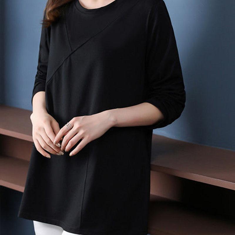 Spring Fall Long Sleeve Splicing T-Shirts Women Clothing Fashion Casual Plus Size Loose Tee Shirt Femme Tops Pullovers