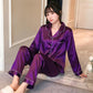 Large Size Ladies Ice Silk Pajamas Long Sleeves Plus Size Ladies Thin Ice Silk Sexy Suits Loose-fitting Home Wear Pajamas Suits