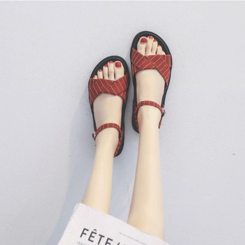 Summer Sandals Female Students  College Style Flat Sandals Female Outer Wear Fashion Thick-soled Roman Sandals Women