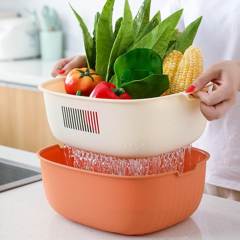 Drain Basket Plastic Kitchenware Daquan Multifunctional Fruit and Vegetable Washing Basket Two-piece Set
