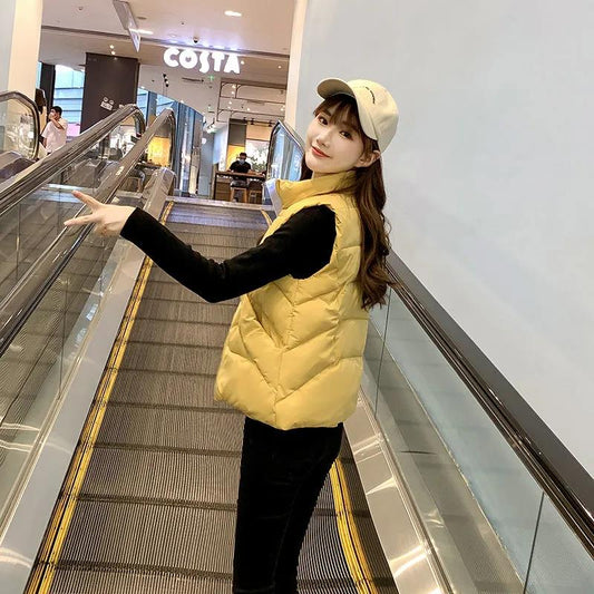 Autumn and Winter Women's Waistcoat Korean Plus Size Down Cotton Jacket Solid Color Cute Warm Top