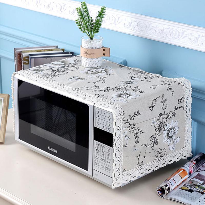 Pastoral Fabric Microwave Oven Cover Towel Cotton and Linen Dust-proof Protective Cover Household Storage Cover Cloth