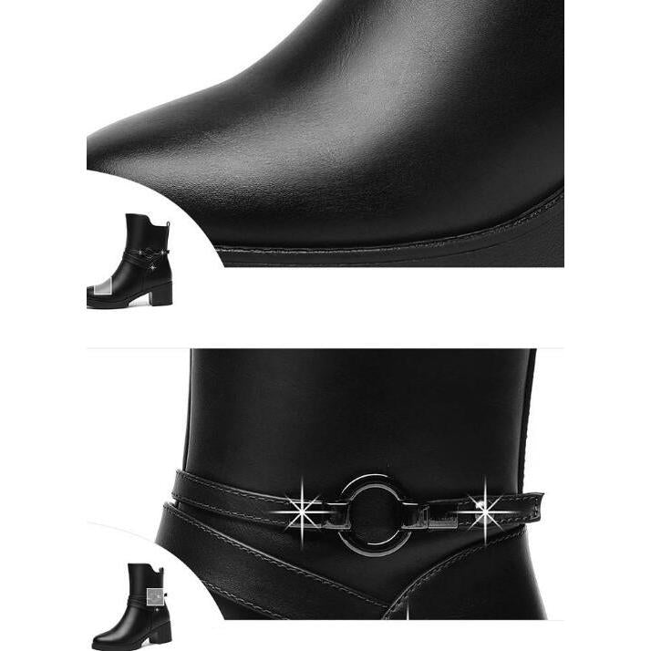 Women's Leather Boots Black Women's Autumn Winter Boots Slip on Ankle Boots for Women Bottes Femme
