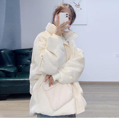 Thick White Duck Down Jacket Ladies Short Stand-up Collar Niche Korean Style