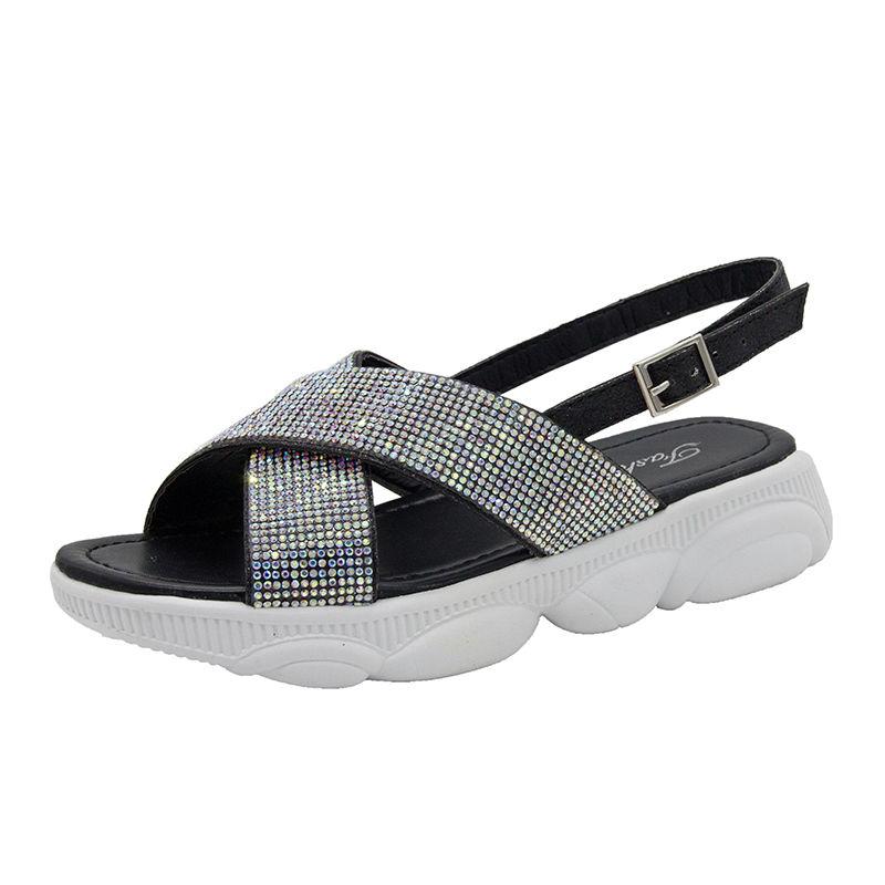 2021 Summer New Sandals Women All-match Casual Soft-soled Flat-heeled Non-slip Sandals Slippers Rhinestone Surface Women