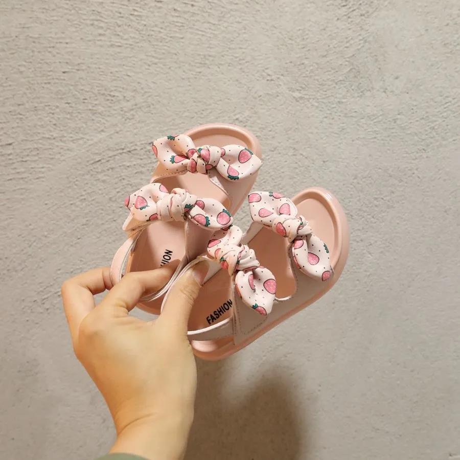 Girls' Sandals Non Slip Soft Sole Summer Bow Decoration Peep Toe Princess Shoes Summer Beach Shoes