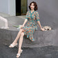 Women's Summer Floral Chiffon Dress V-neck Mid-length Skirt