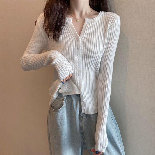 Knit Bottoming Sweater Cardigan Sweater Women V-neck Outer Wear Spring and Autumn Hedging Inner Wear Thin Section Long-sleeved Blouse Cardigan Jacket