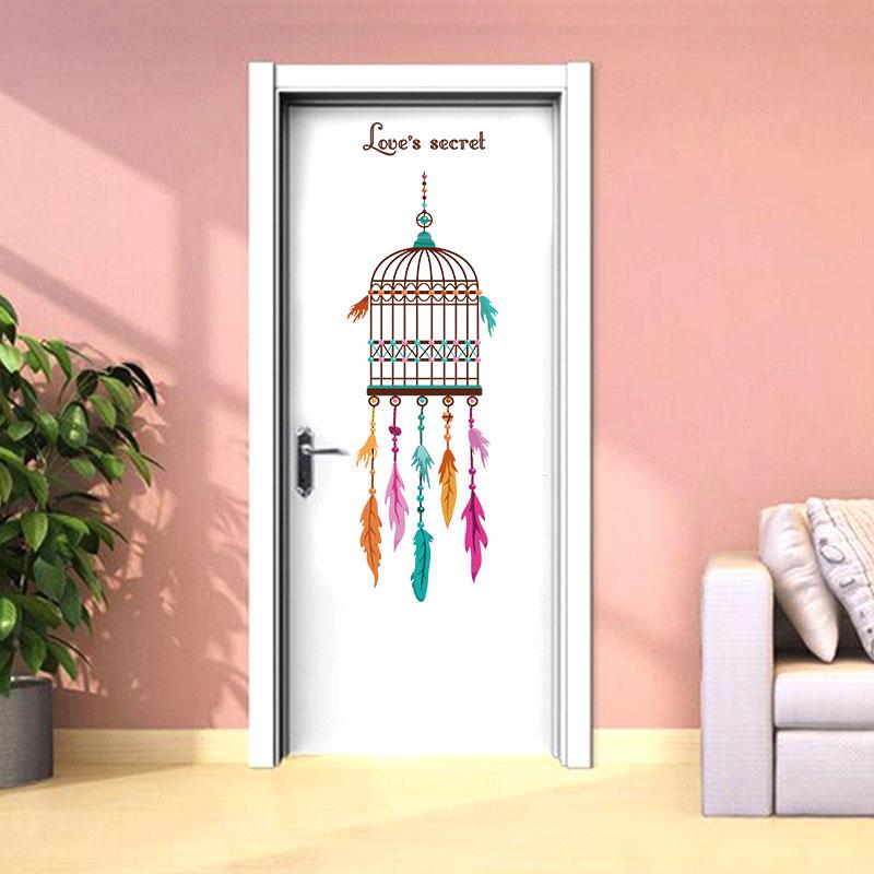 [sticker ]Feather Bird Cage Wall Stickers Home Decoration Living Room Bedroom Door Window Art Decor
