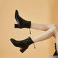 Chelsea Boots Women Short Boots Square Toe Spring and Autumn Thick Heel Black Women's Shoes Leather Boots Single Boots
