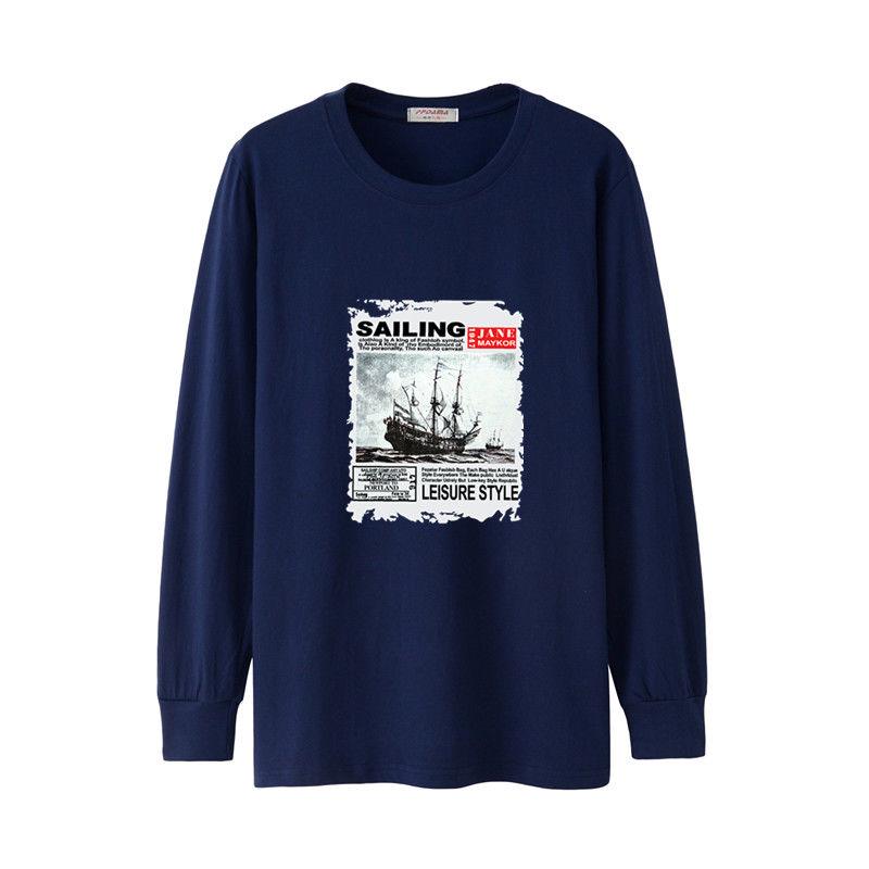 Trendy wild T-shirt long sleeve men's cotton T-shirt round neck loose large size men's clothing